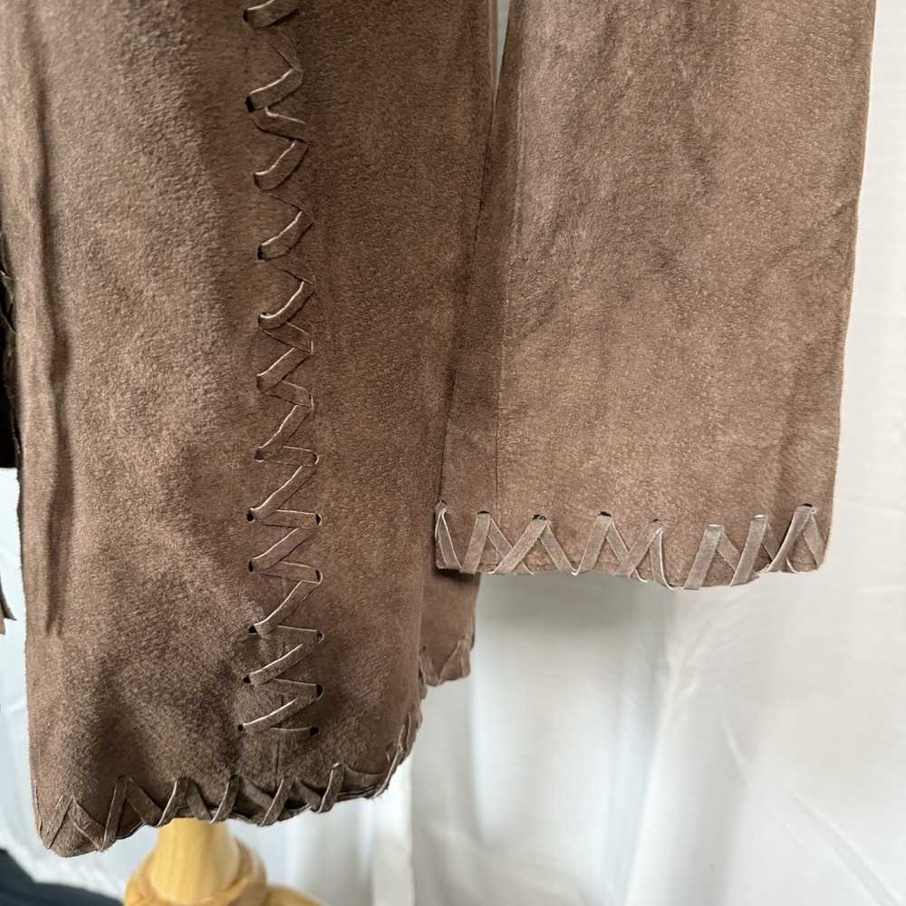 VTG Suede Whipstitched Jacket Tie Front Lace Up Boho Western Brown Coat Size M - Picture 3 of 10